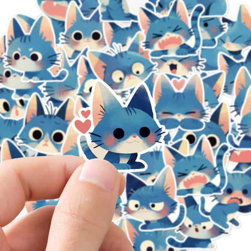 50 Unique Cute Blue Cat Decorative Stickers