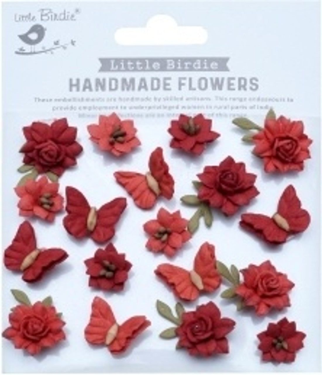 Little Birdie Cloria Paper Flowers and Butterflies - Scarlet Blend 18 /Pkg