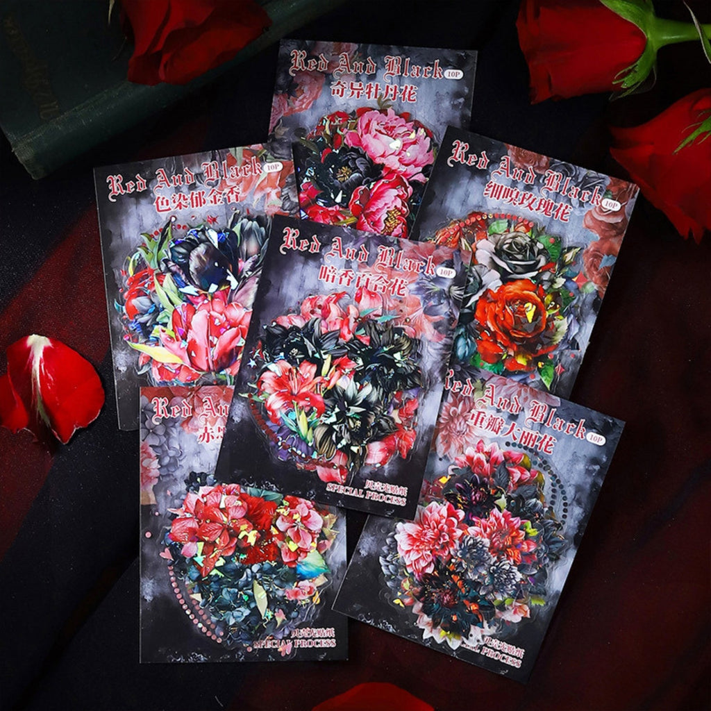 Red and Black Series Shell Light Floral Sticker