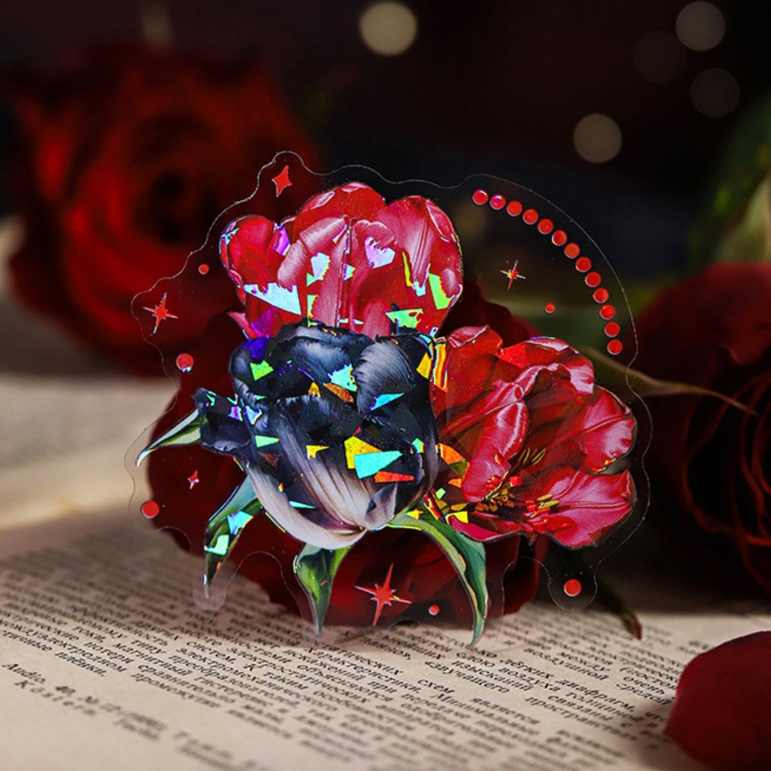 Red and Black Series Shell Light Floral Sticker