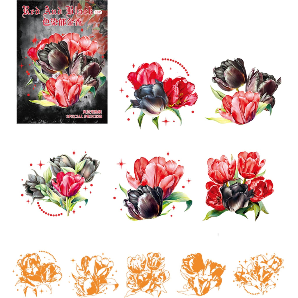 Red and Black Series Shell Light Floral Sticker