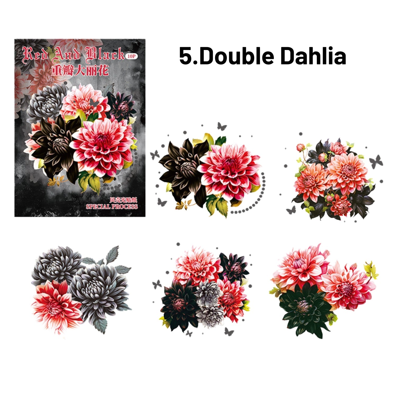 Red and Black Series Shell Light Floral Sticker