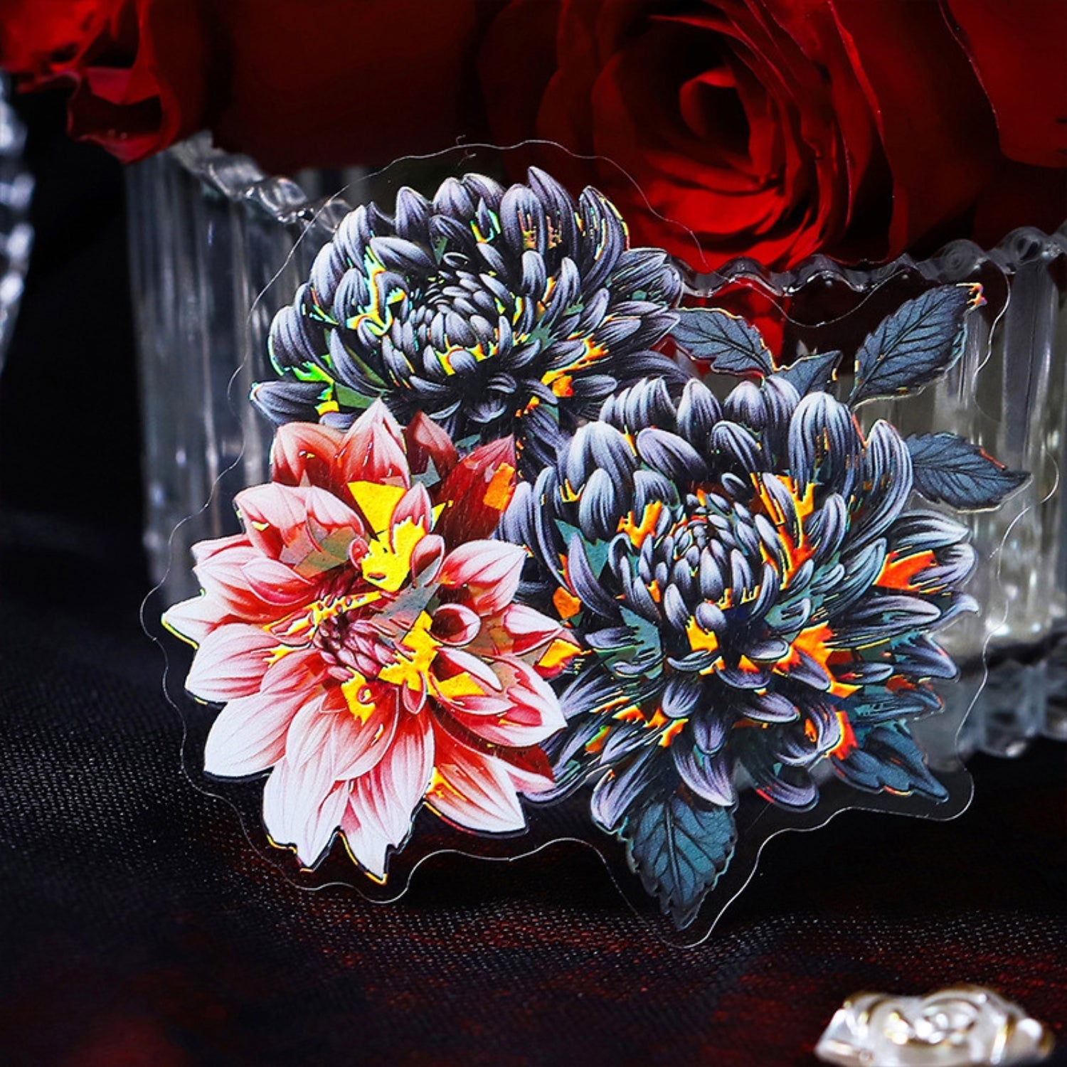 Red and Black Series Shell Light Floral Sticker