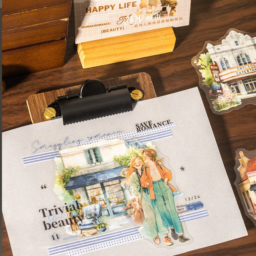 Strolling In The City Series Fashion Character Scene Sticker Pack