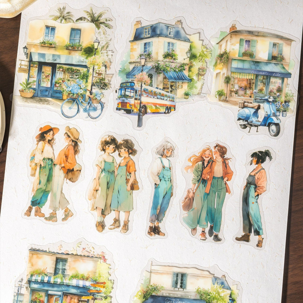 Strolling In The City Series Fashion Character Scene Sticker Pack