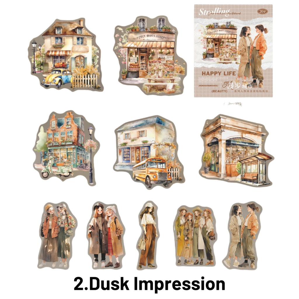 Strolling In The City Series Fashion Character Scene Sticker Pack