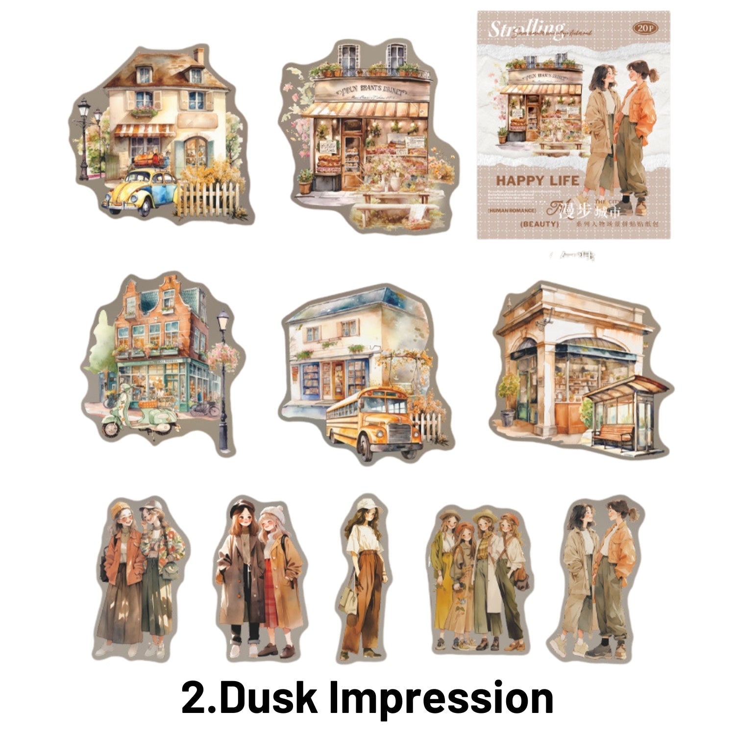 Strolling In The City Series Fashion Character Scene Sticker Pack