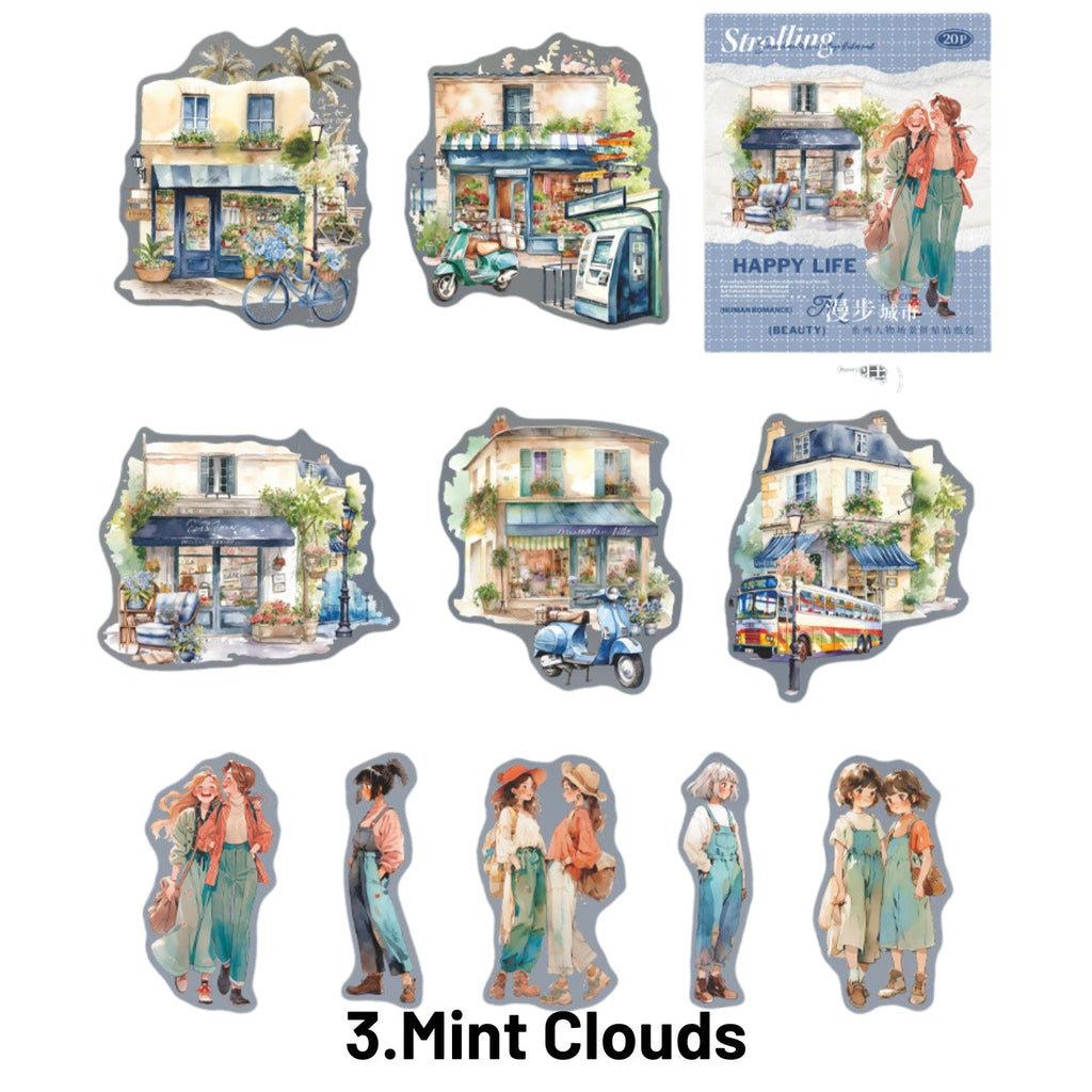 Strolling In The City Series Fashion Character Scene Sticker Pack