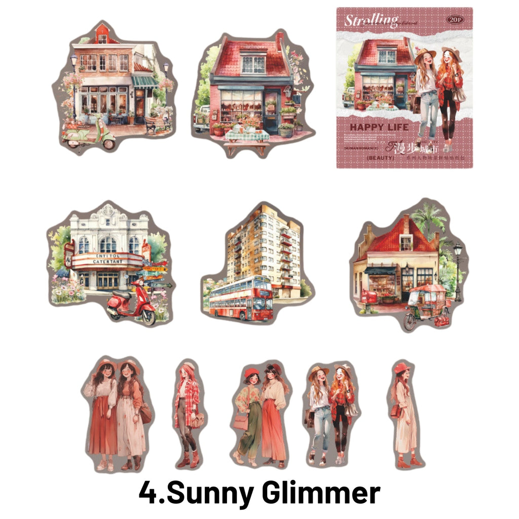 Strolling In The City Series Fashion Character Scene Sticker Pack