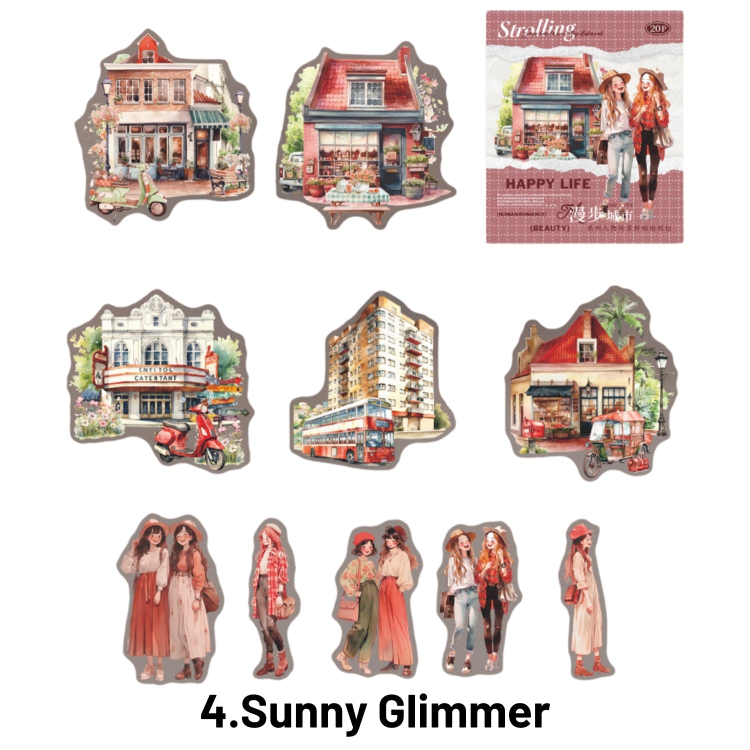 Strolling In The City Series Fashion Character Scene Sticker Pack