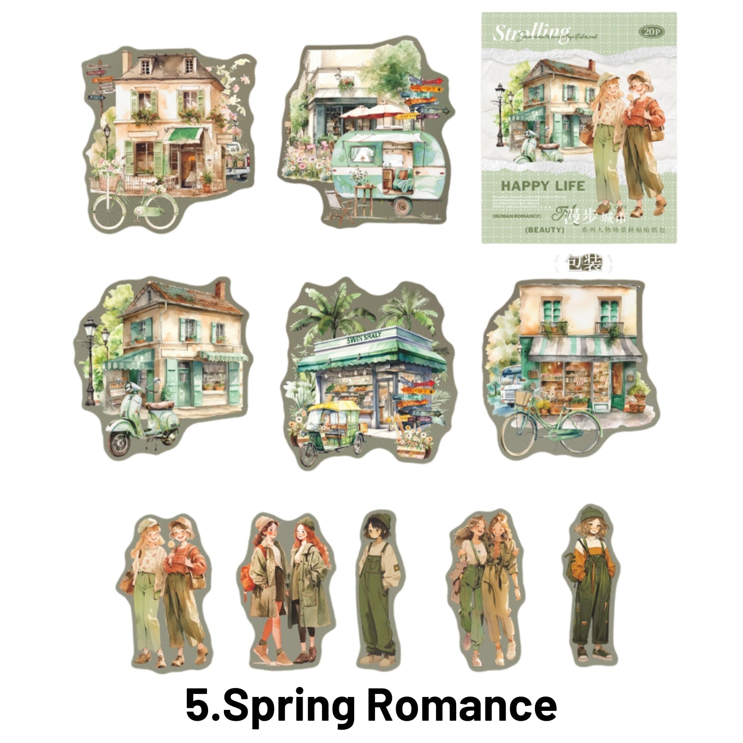 Strolling In The City Series Fashion Character Scene Sticker Pack