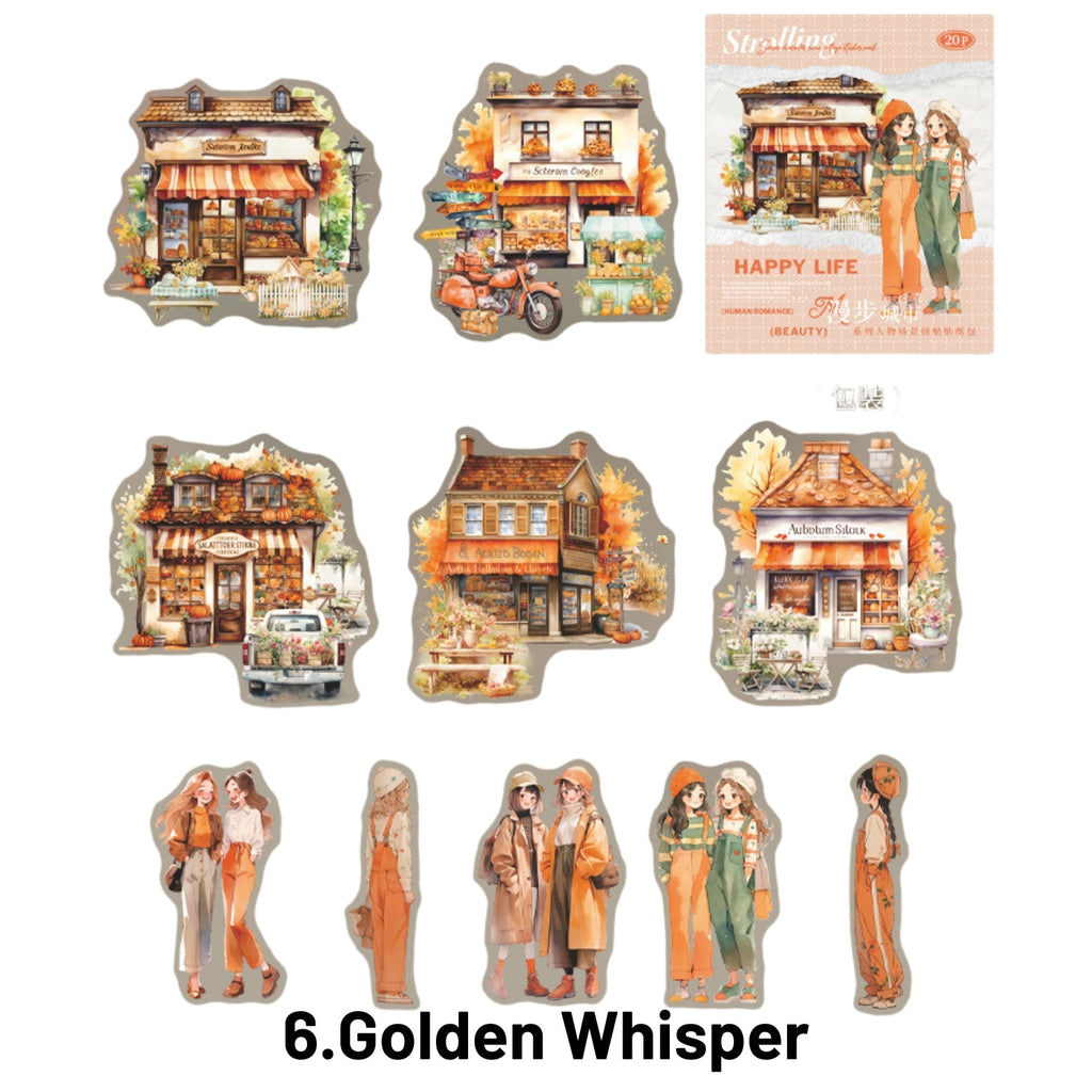 Strolling In The City Series Fashion Character Scene Sticker Pack