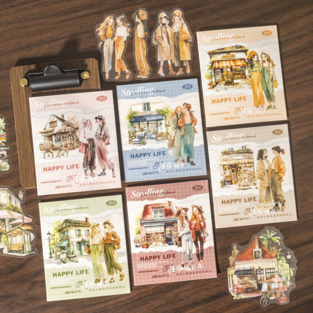Strolling In The City Series Fashion Character Scene Sticker Pack