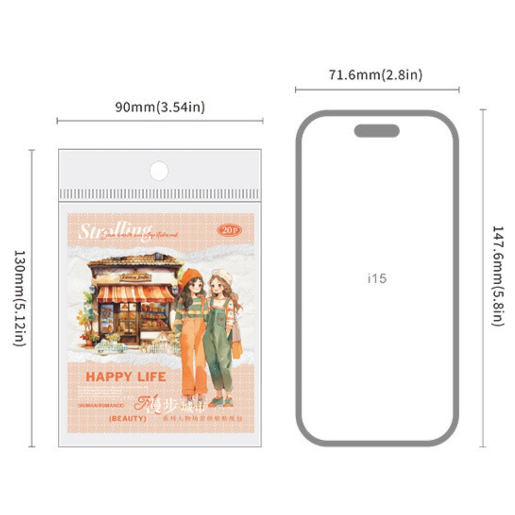 Strolling In The City Series Fashion Character Scene Sticker Pack